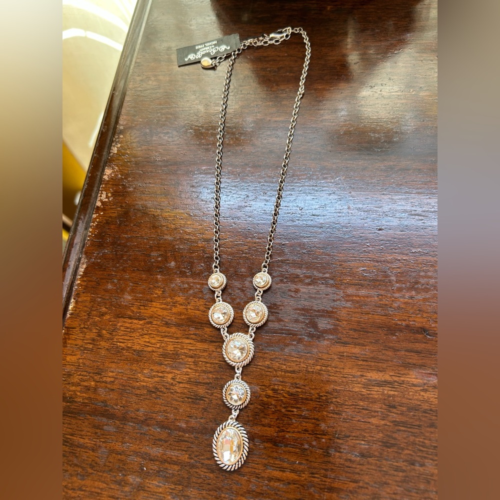 Scroll by Dillard’s Silver Round & Oval Diamond CZ Drop Dangle Necklace NWT